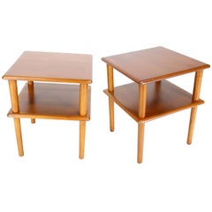Pair of Square Solid Maple Two-Tier End Side Tables