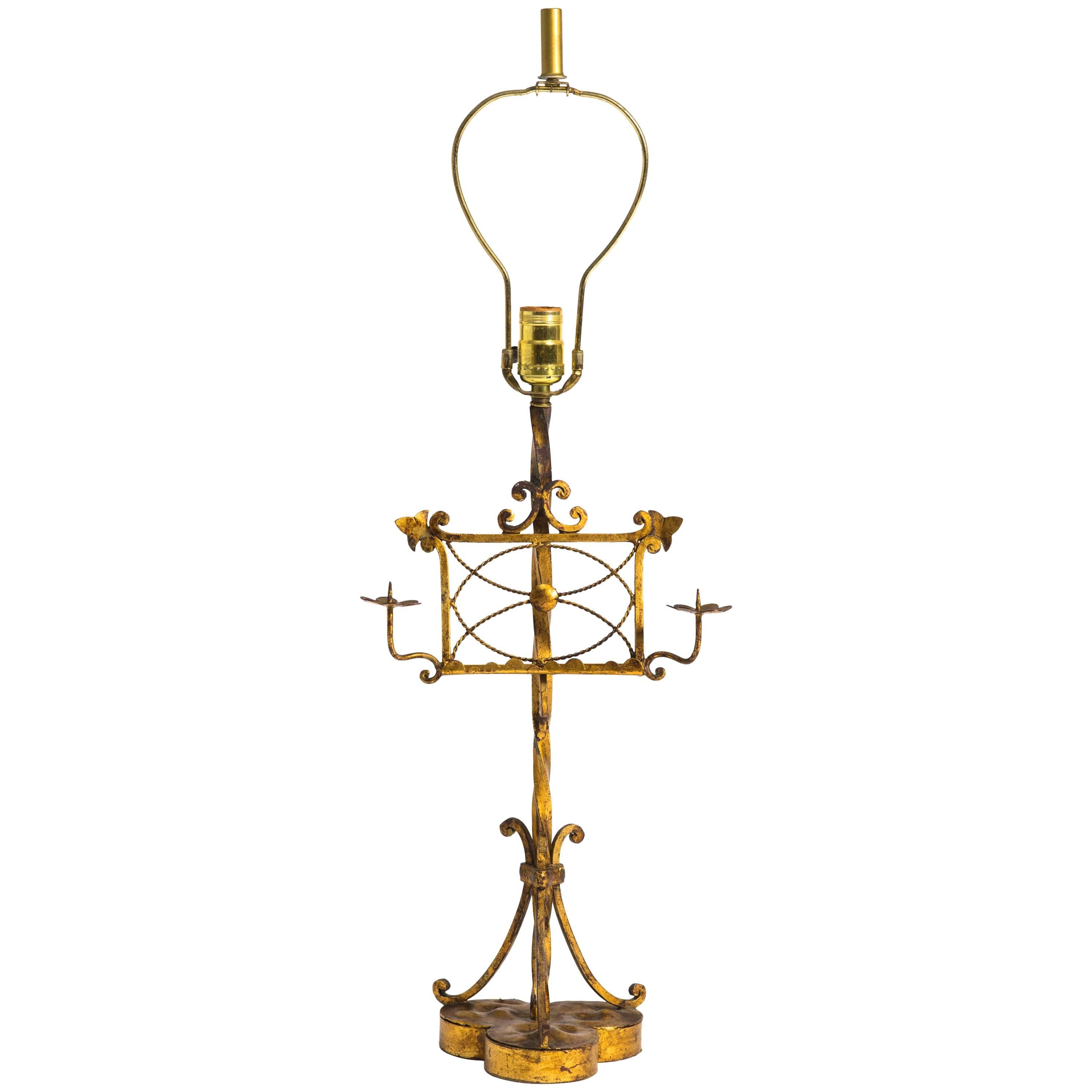 Gilt Metal Italian Music Stand Table Lamp