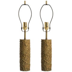 Vintage Pair of French Textured Bronze Lamps