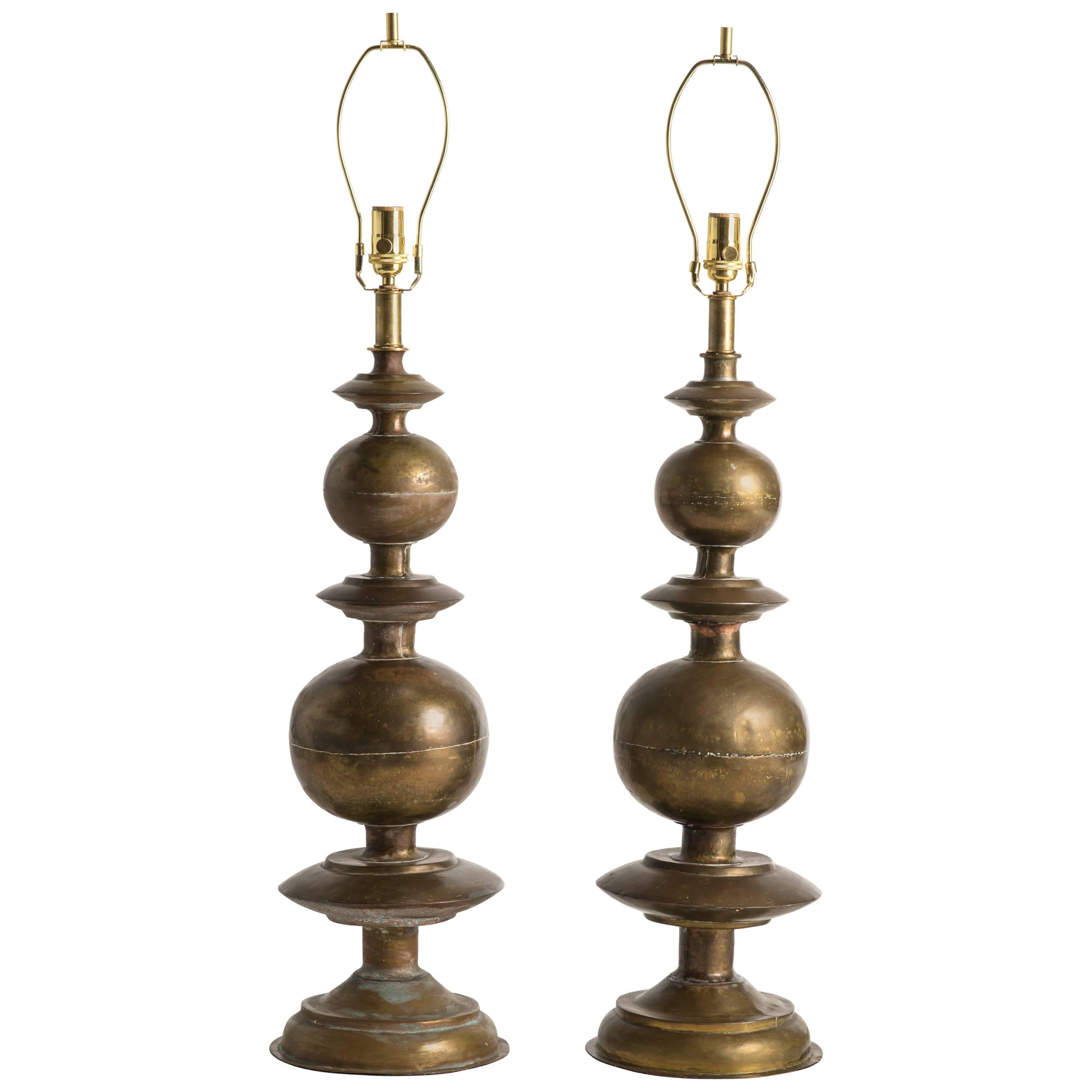 Pair of Large Vintage Brass Lamps