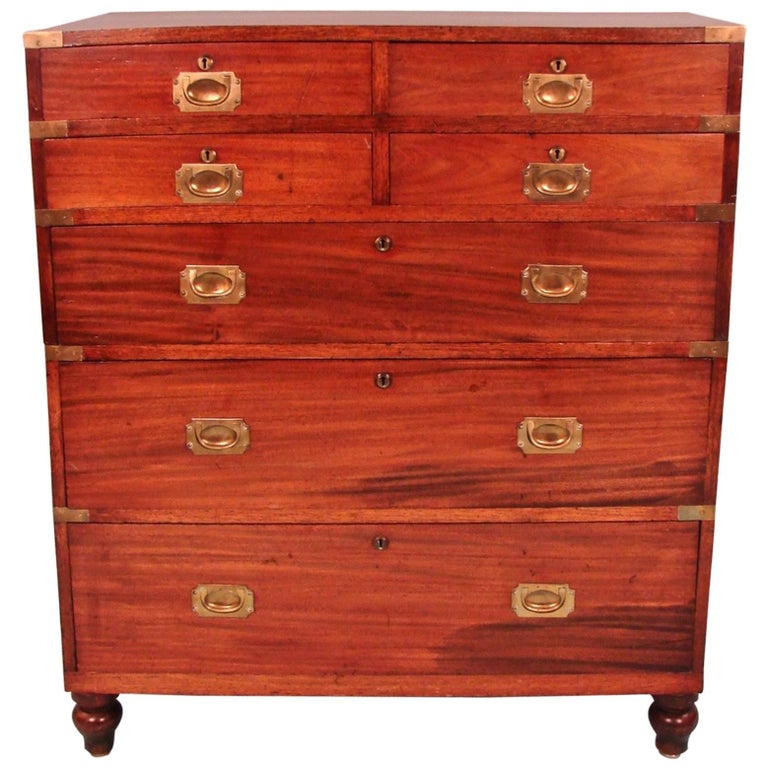 Irish Mahogany Brass Mounted SevenDrawer Campaign Chest by Ross and Co