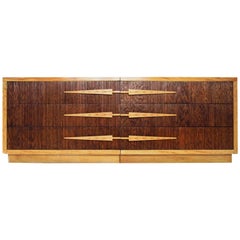 Donald Deskey Pair of Flame Maple Mirror Image Chests, circa 1930s 2