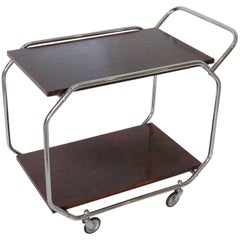 Bauhaus Art Deco Modernist Rolling Bar Cart in Chrome and Rosewood, circa 1930s 1