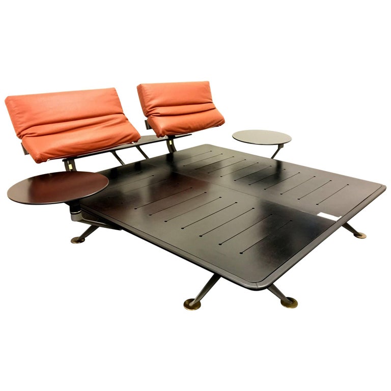 Steel, Leather and Brass Platform King Size Bed by Paolo Piva for B&B