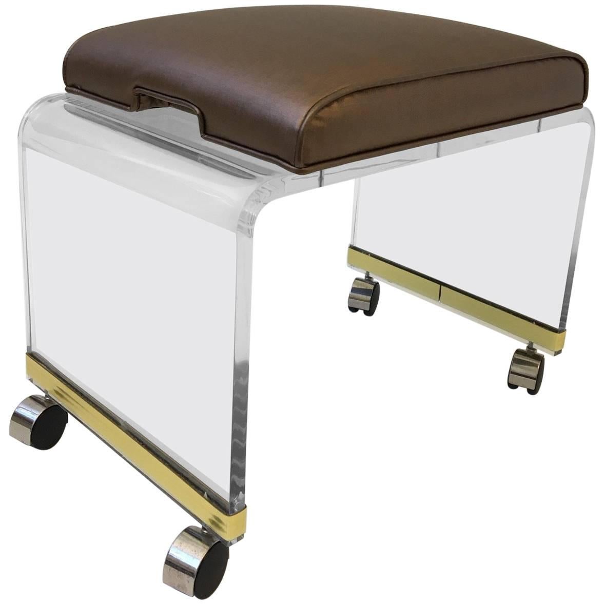 Acrylic Waterfall Vanity Stool on Casters by Hill Manufacturing Corp