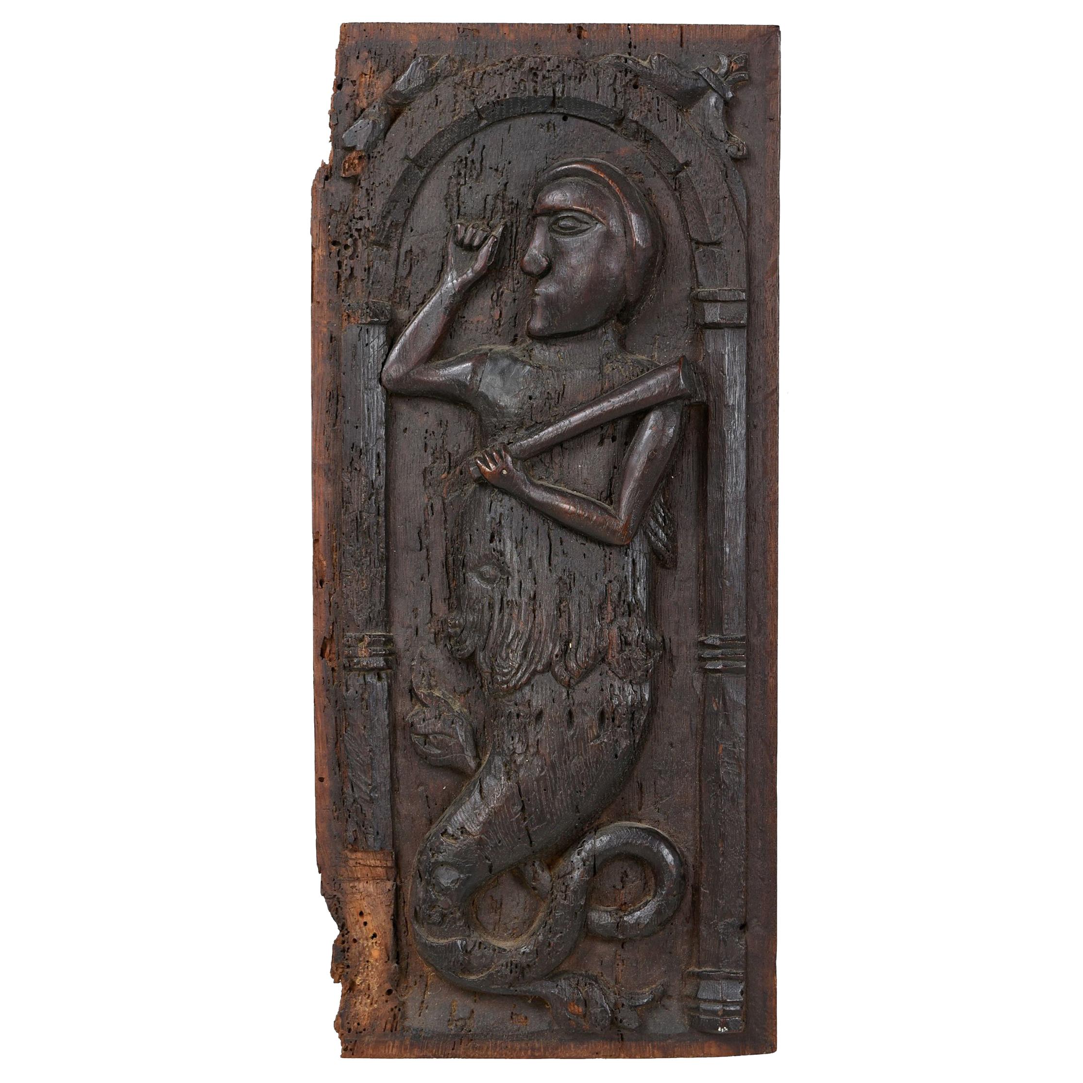 Medieval Aquatic Wildman or Merman Pagan Wood Carving