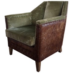 Rare and Beautiful Art Deco Style Ladies Armchair of Leather and Green Velvet