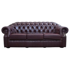 Chesterfield Sofa Red Brown Leather Three-Seat Couch Retro Vintage