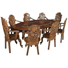 Anglo-Indian Carved Walnut Dining Suite