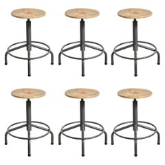 Vintage Set of Six Friso Kramer Adjustable Height Industrial Stools