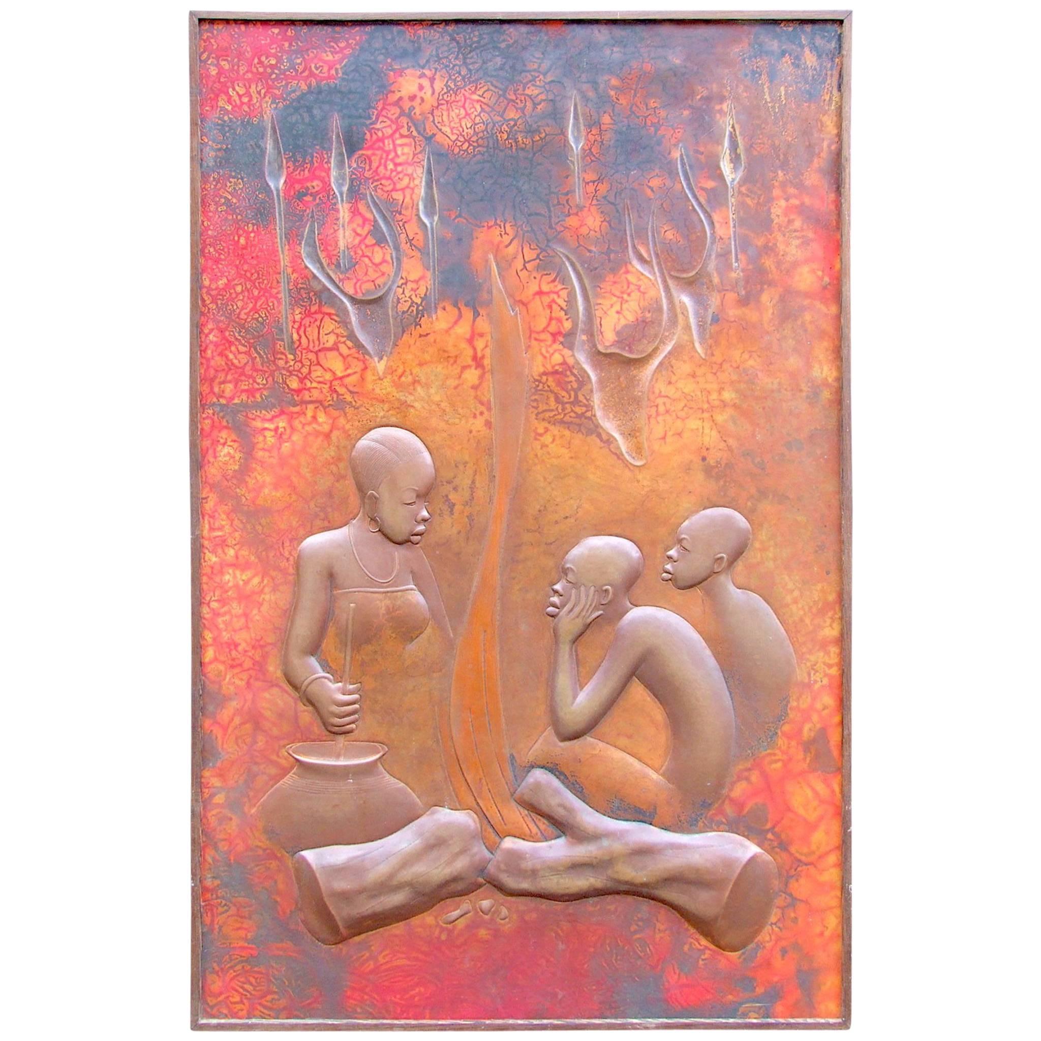 Large Signed Africana Metal Panel by Henge For Sale