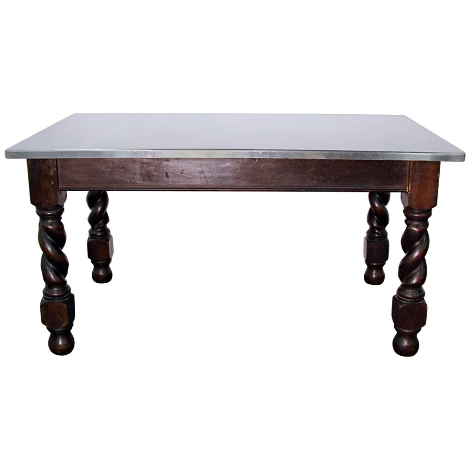 English Stainless Steel Top Table