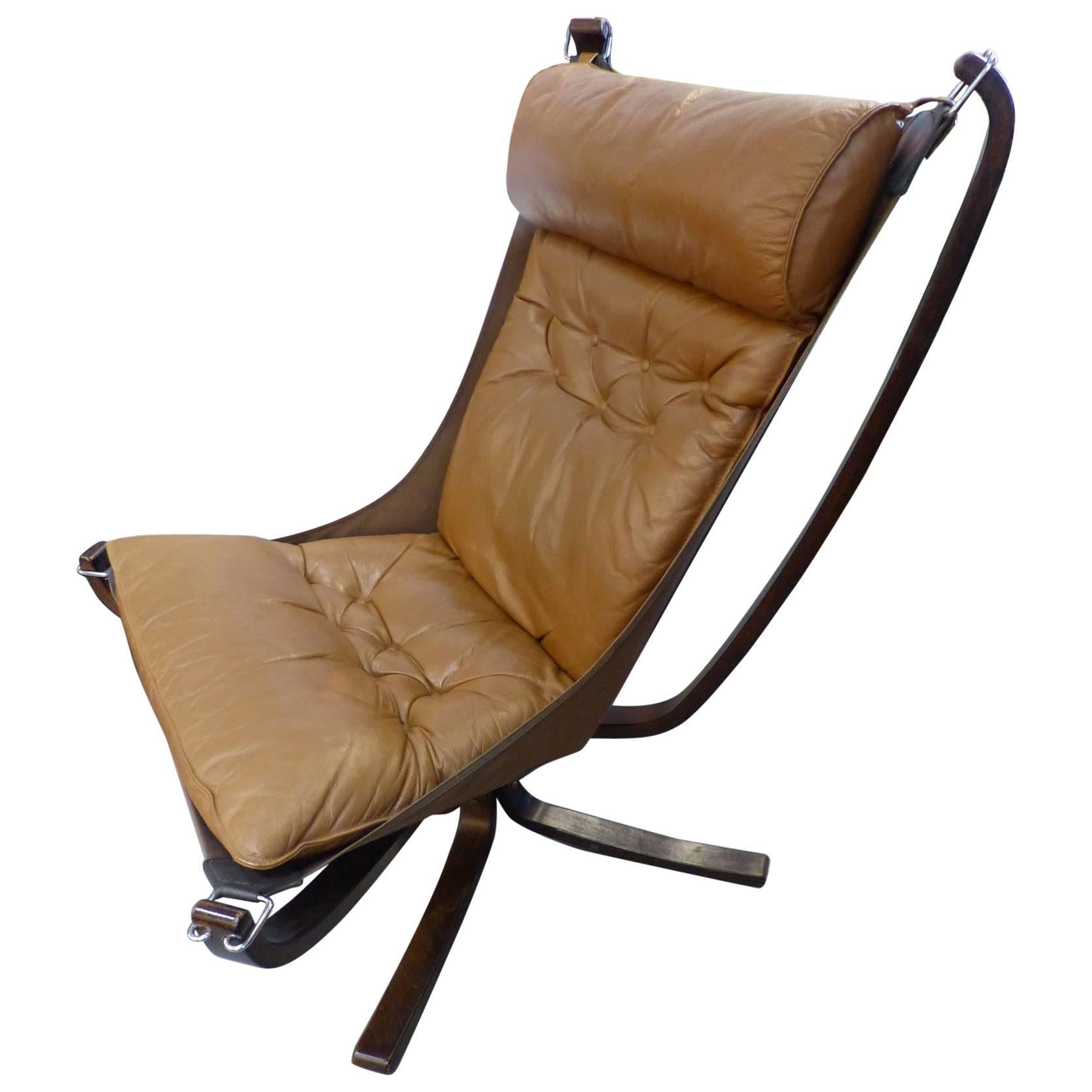 Beautiful Sigurd Ressell High Back Leather Falcon Chair, circa 1970 For Sale