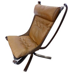 Retro Beautiful Sigurd Ressell High Back Leather Falcon Chair, circa 1970