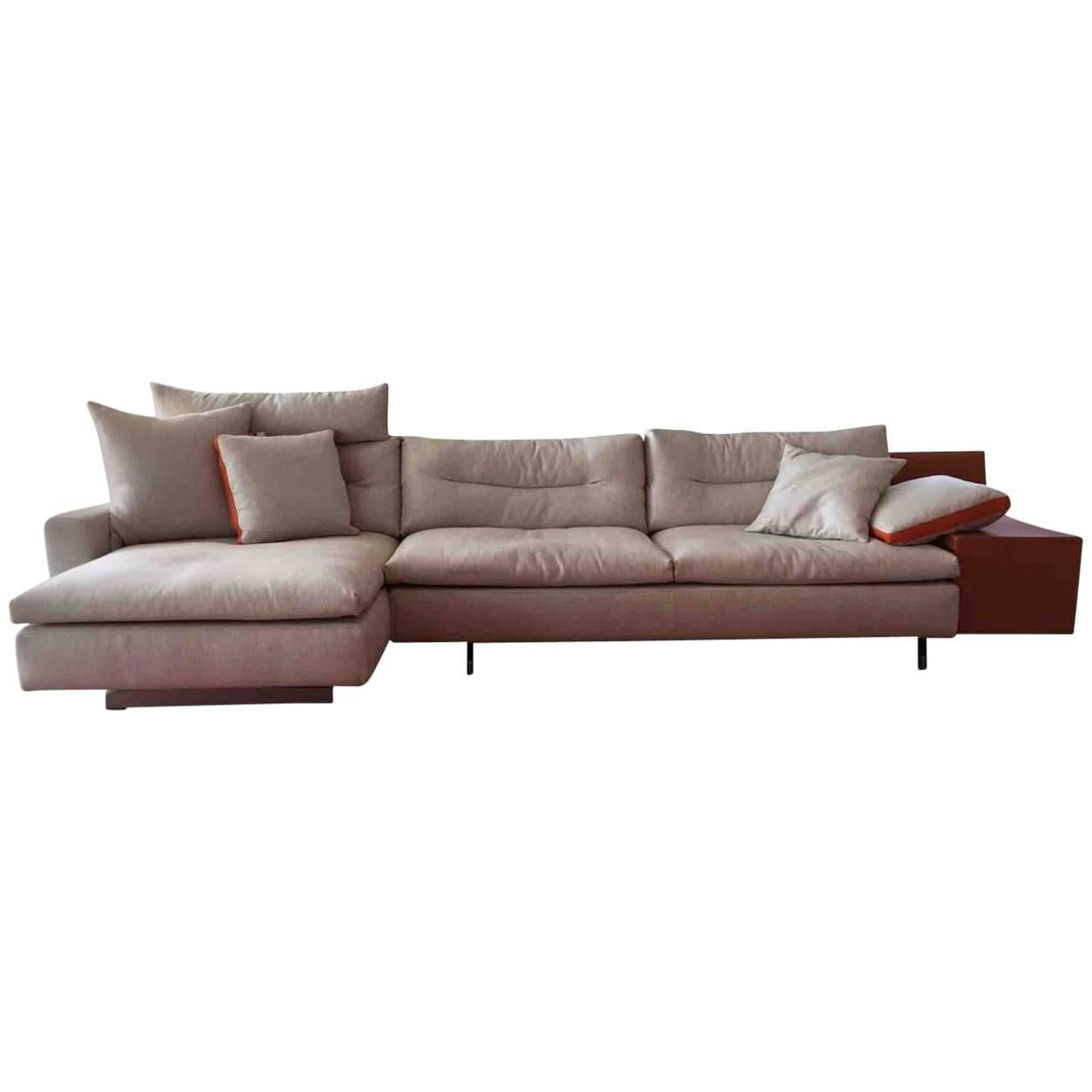 Sofa "Grantorino" by Manufacturer Poltrona Frau in Aluminum, Leather and Fabric For Sale
