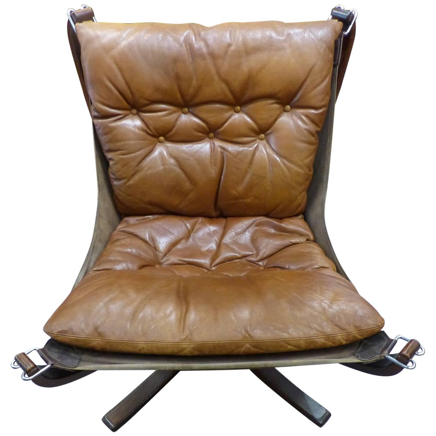Beautiful Sigurd Resell Leather Falcon Chair, circa 1970 For Sale