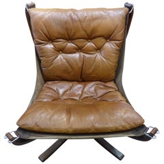 Retro Beautiful Sigurd Resell Leather Falcon Chair, circa 1970