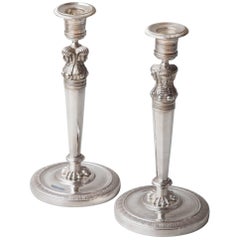 Pair of Early 19th Century 'Retour d'Egypte' Silver Plated Bronze Candlesticks