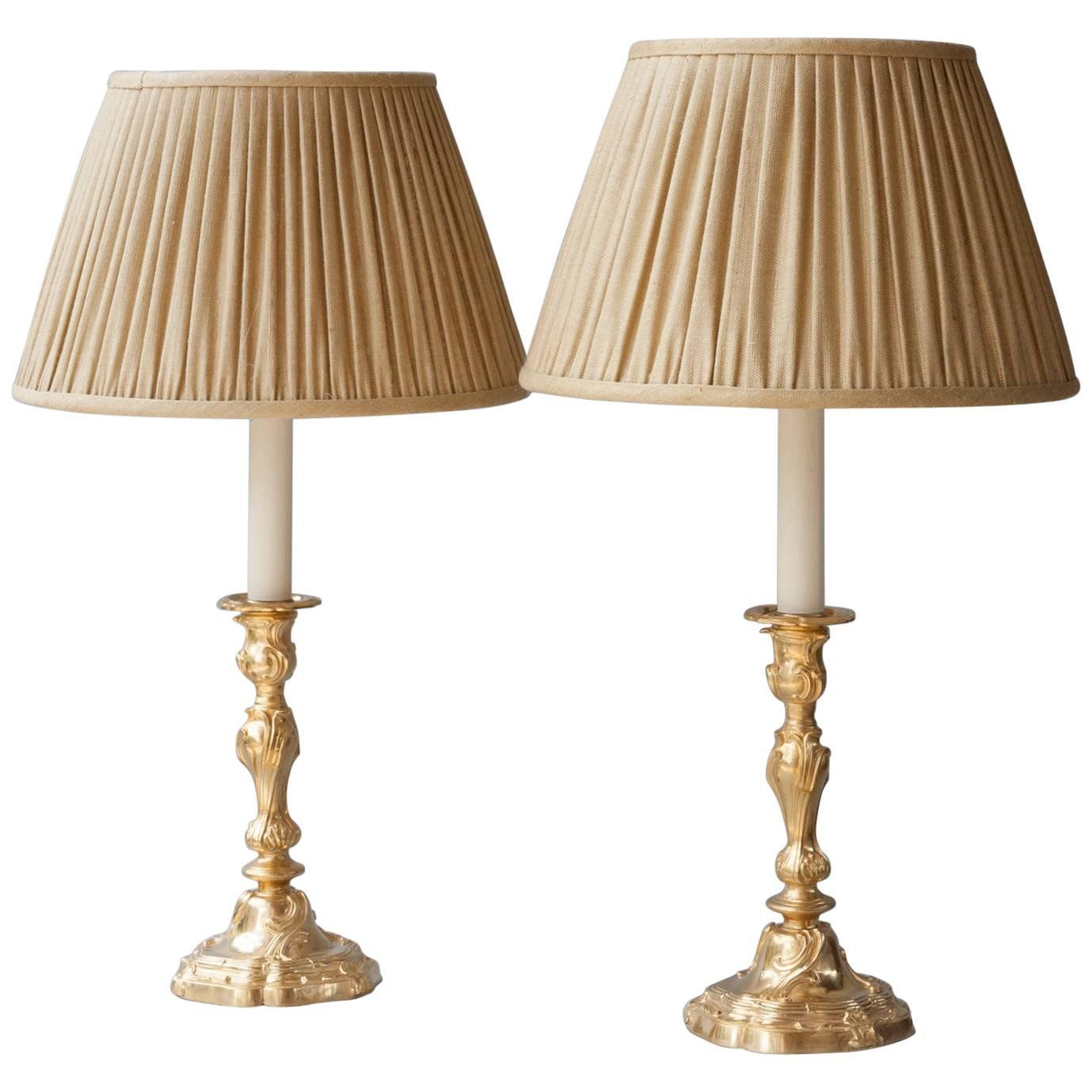 Late 19th Century Louis XV Style Rococo Candlesticks Converted to Table Lamps For Sale