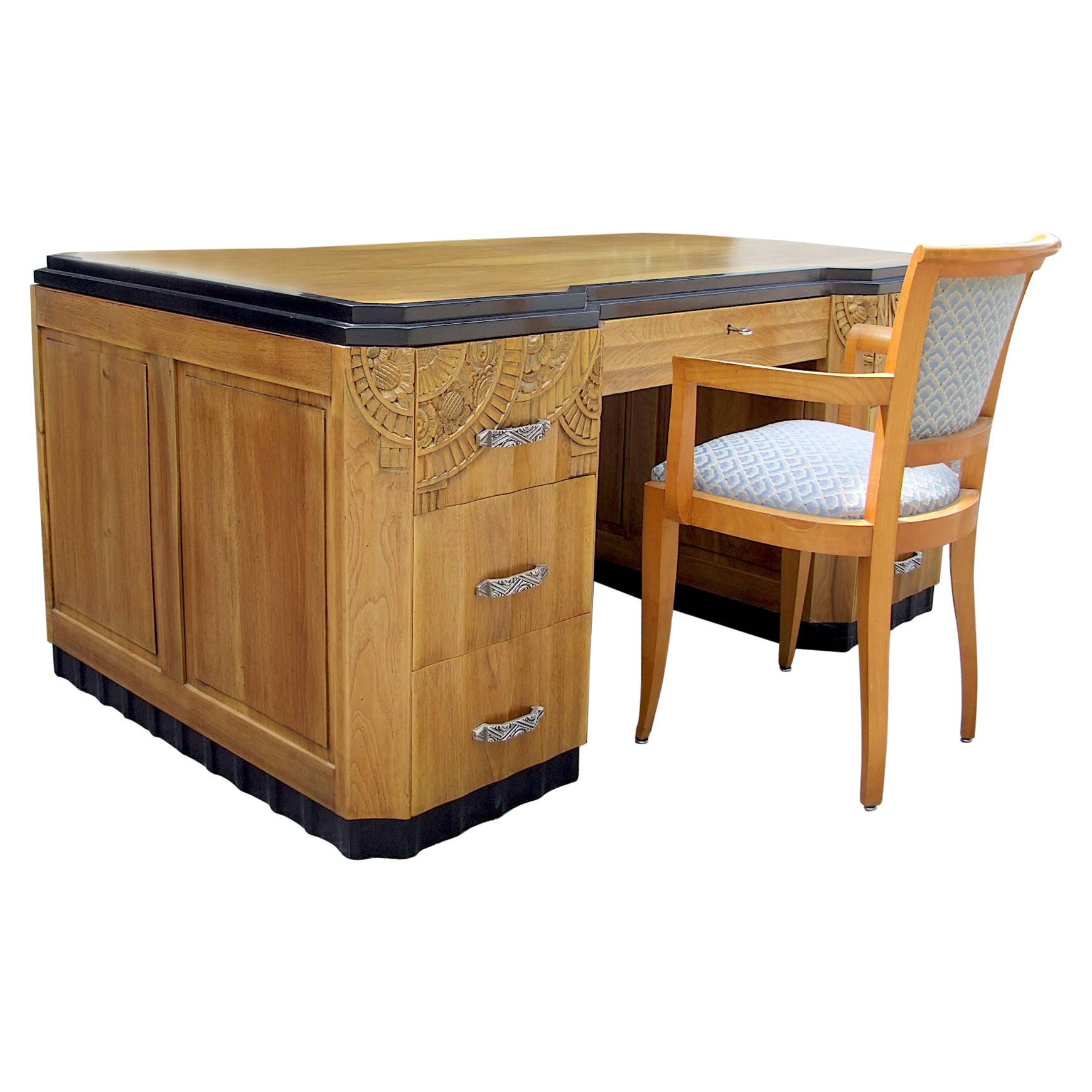 French Art Deco Partners Desk and a Club Chair, circa 1930 For Sale at 1stDibs