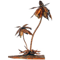 Unique Copper Sculpture of a Palm Tree Group by Michael Crawford