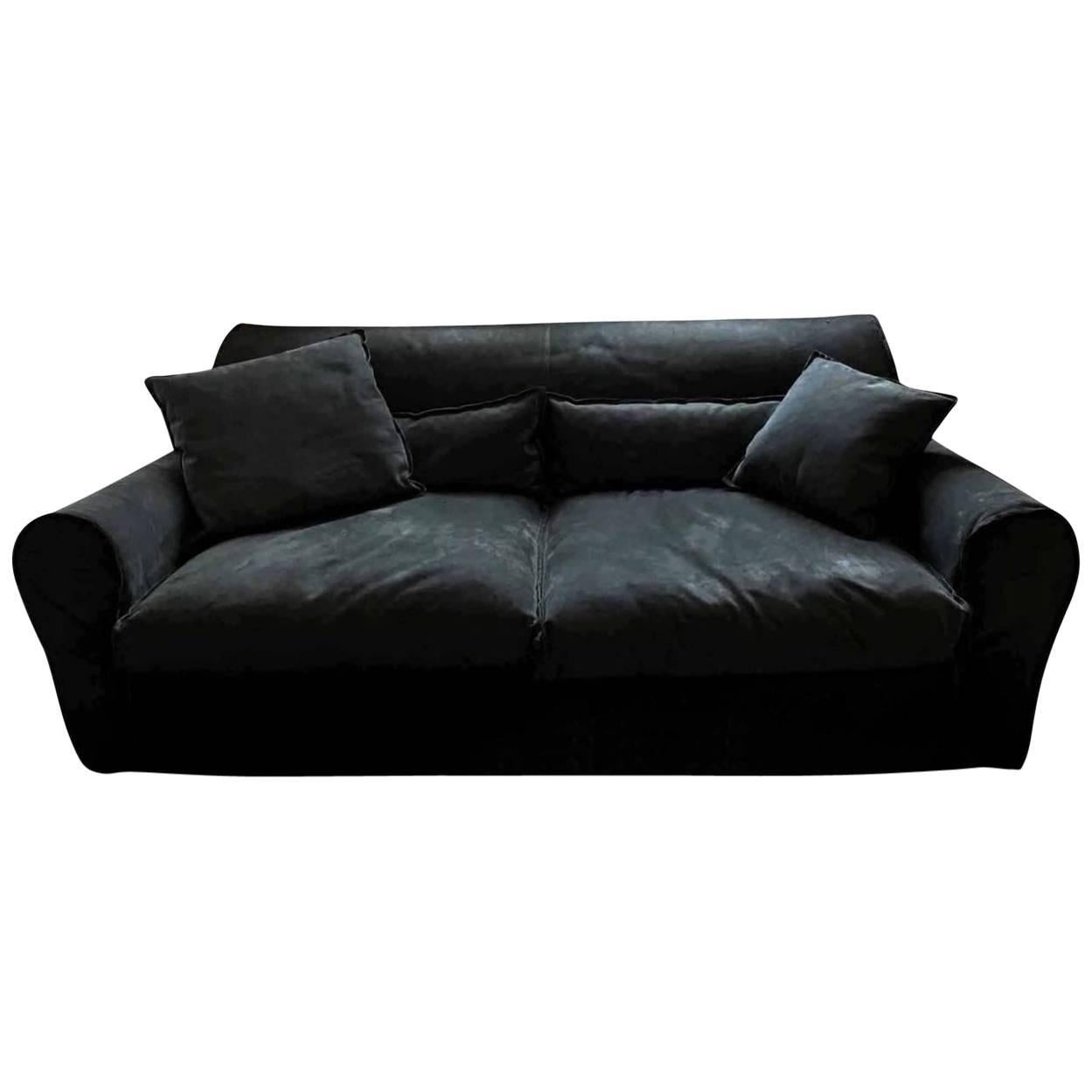 Sofa "Housse" by Manufacturer Baxter Finished in Roughout Leather For Sale