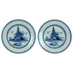 Pair of 18th Century English Delft Blue and White Plates in the Chinese Taste
