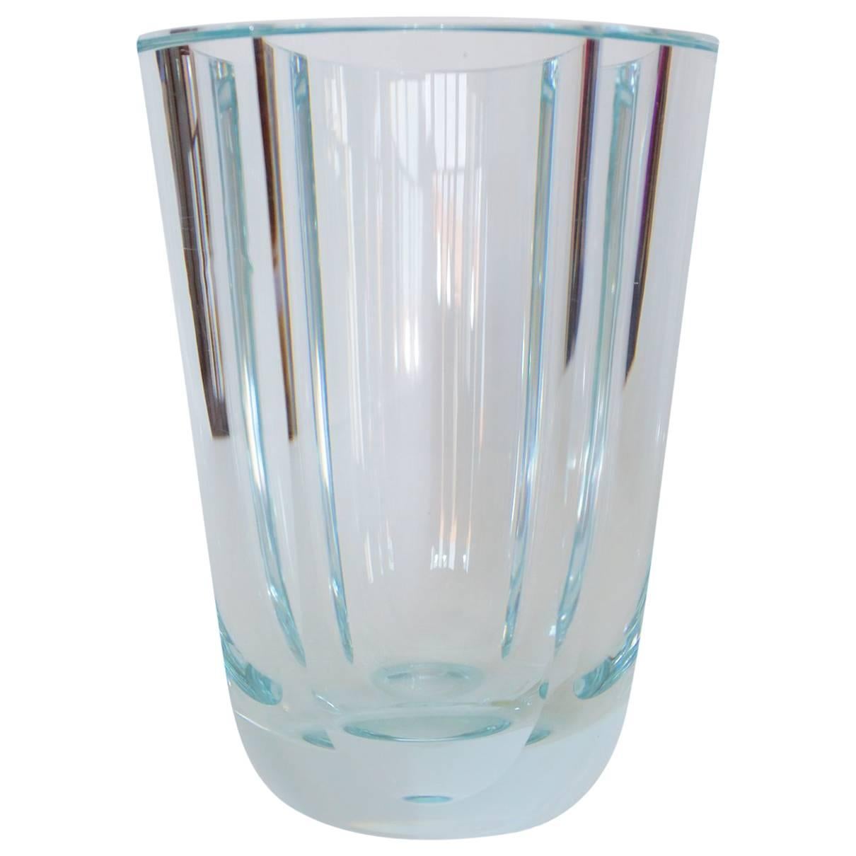 Clear Octagonal Orrefors Blown and Cut-Glass Vase. Signed Orrefors 1946, Sweden For Sale