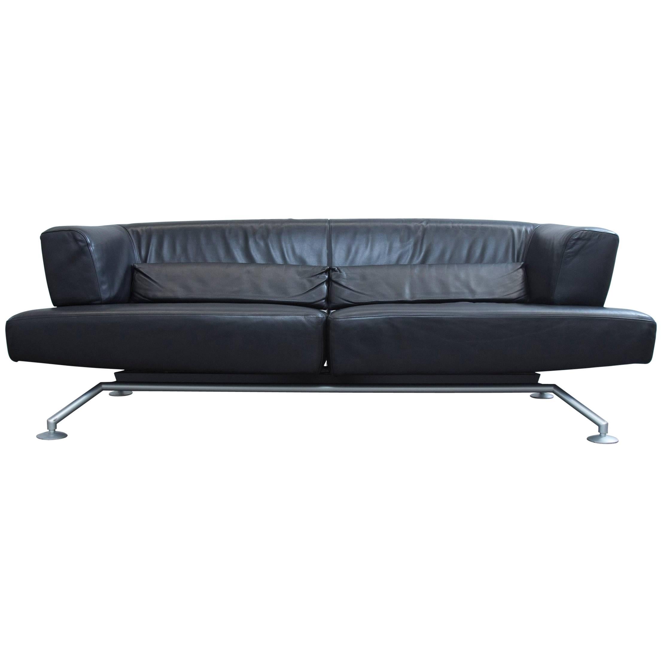 COR Circum Designer Sofa Black Leather Three-Seat Couch Function Modern