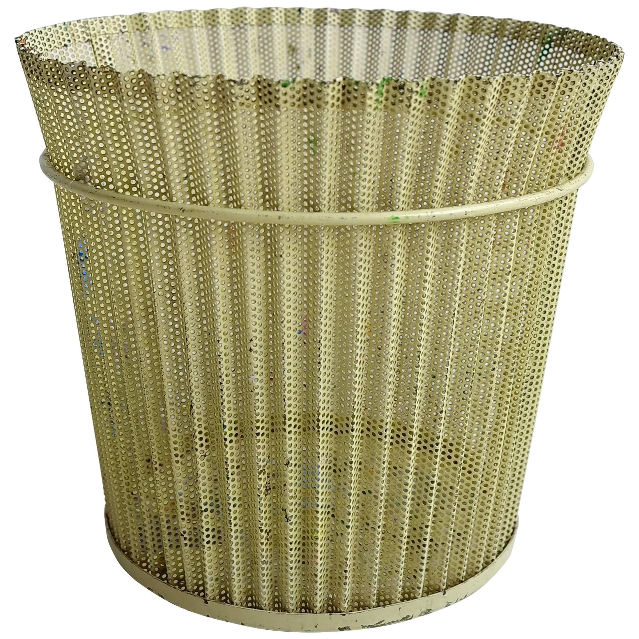 Large Mathieu Matégot Yellow Metal Wastepaper Basket