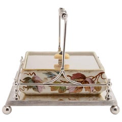 Antique Hand-Painted China and Silver Plated Butter Dish