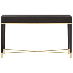 Gallotti & Radice Tama Two-Drawer Console in Black Lacquered Ash/Brass/Glass