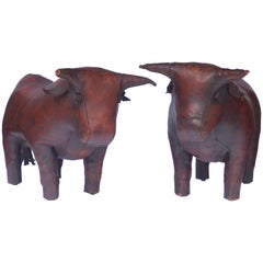 Abercrombie & Fitch Leather Bull Footstools by Omersa
