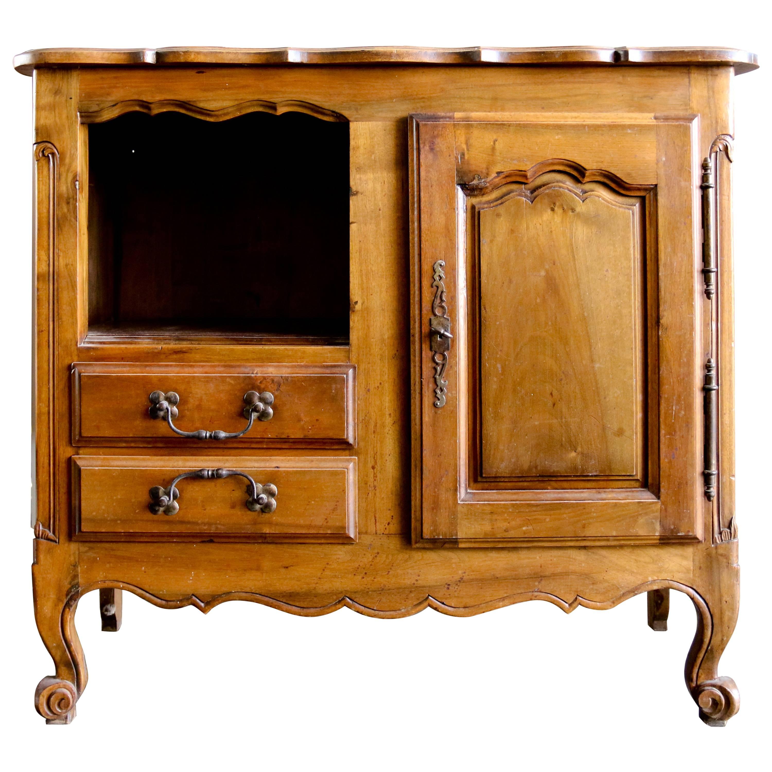 19th Century French Hand Carved Walnut Cabinet in Louis XV Style For Sale