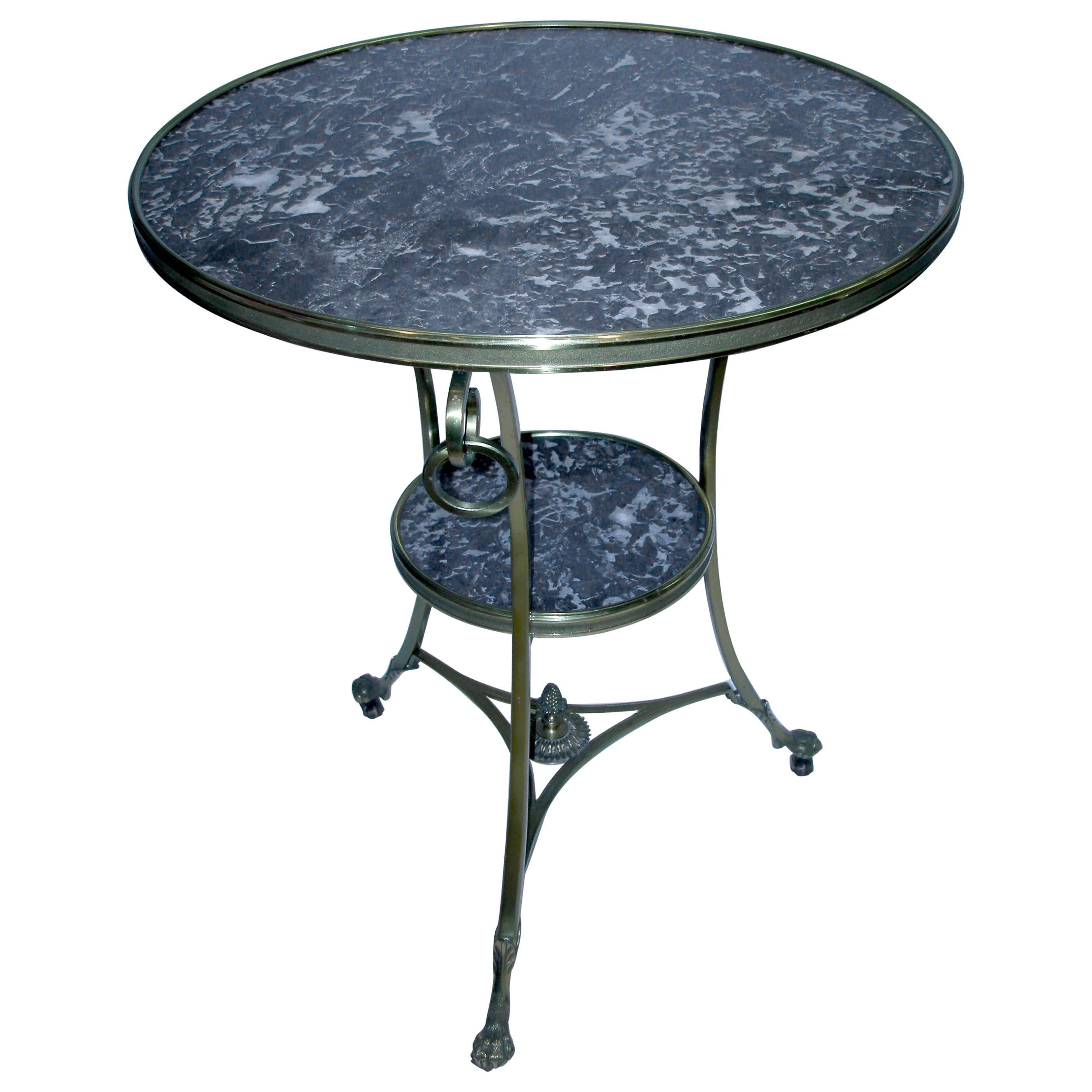 Black Marble Gueridon or Side Table on Wheels