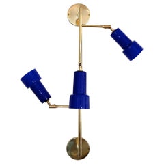 Alessandro Pianon Brass and Cobalt Glass Bracket Sconce