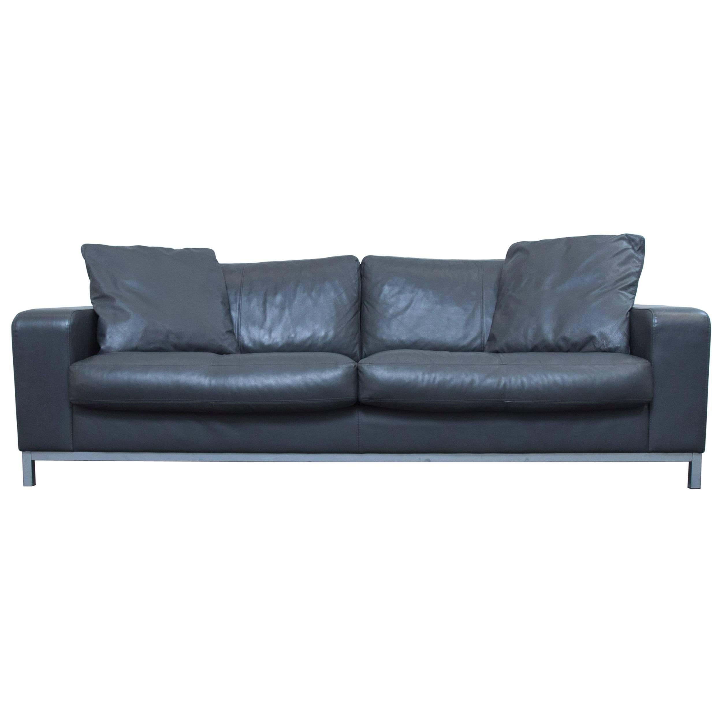 Machalke Designer Sofa in Grey Leather Three-Seat Couch, Modern For Sale