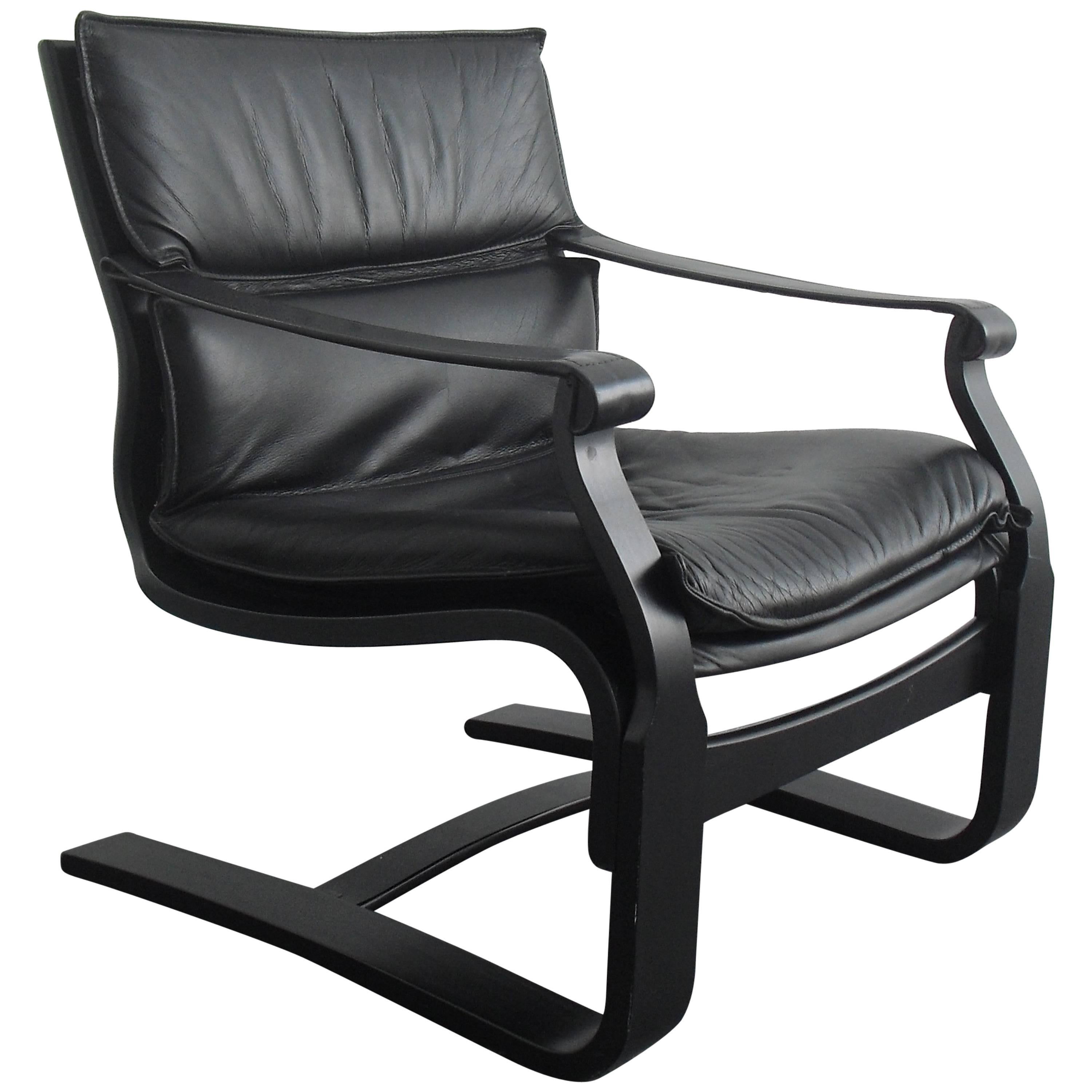 Leather Lounge Chair by Ake Fribytter for Nelo, Sweden, 1970s For Sale