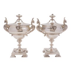 Pair of 20th Century Victorian Silver Plated Urns, circa 1880