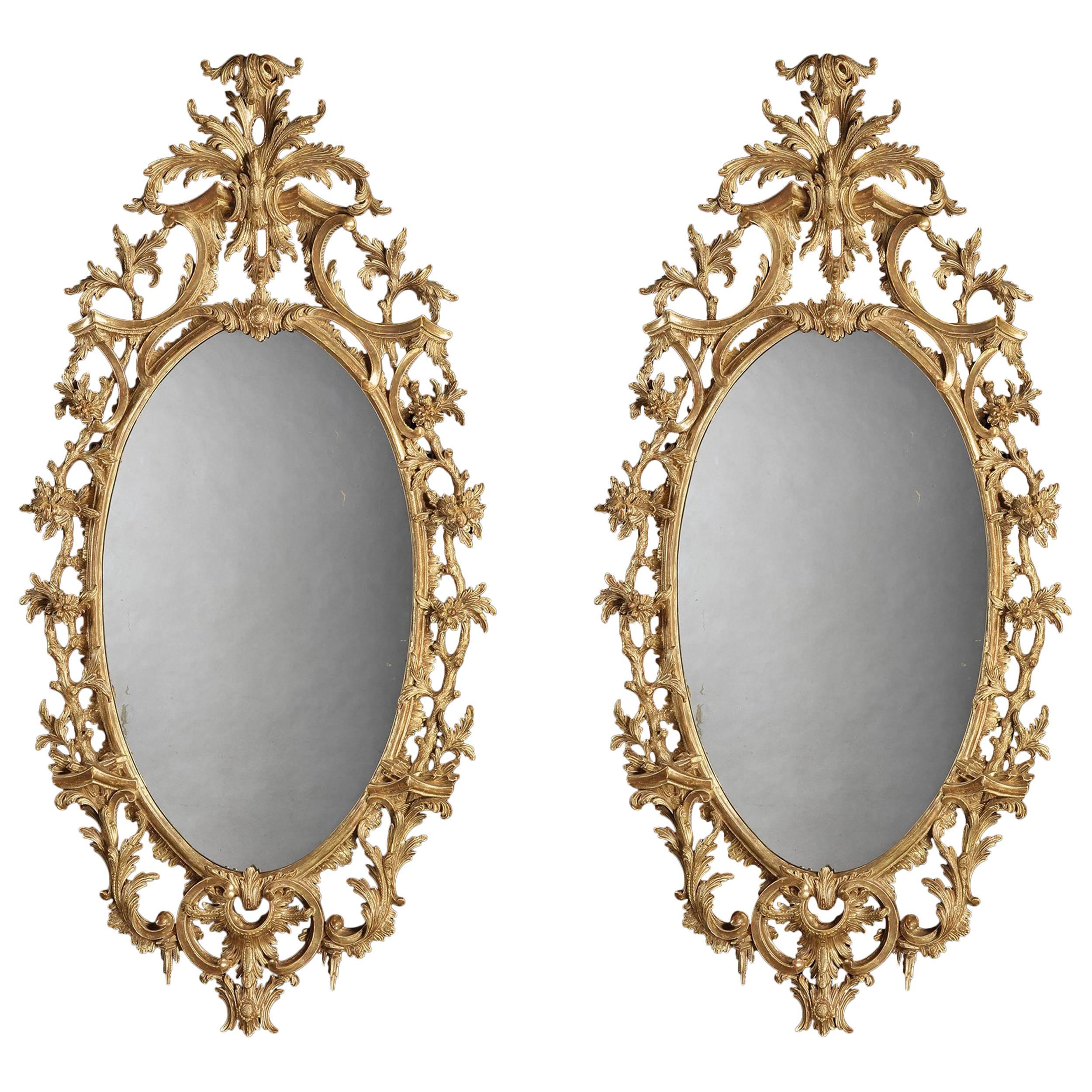 Pair of 19th Century English Giltwood Mirrors in the George III Style