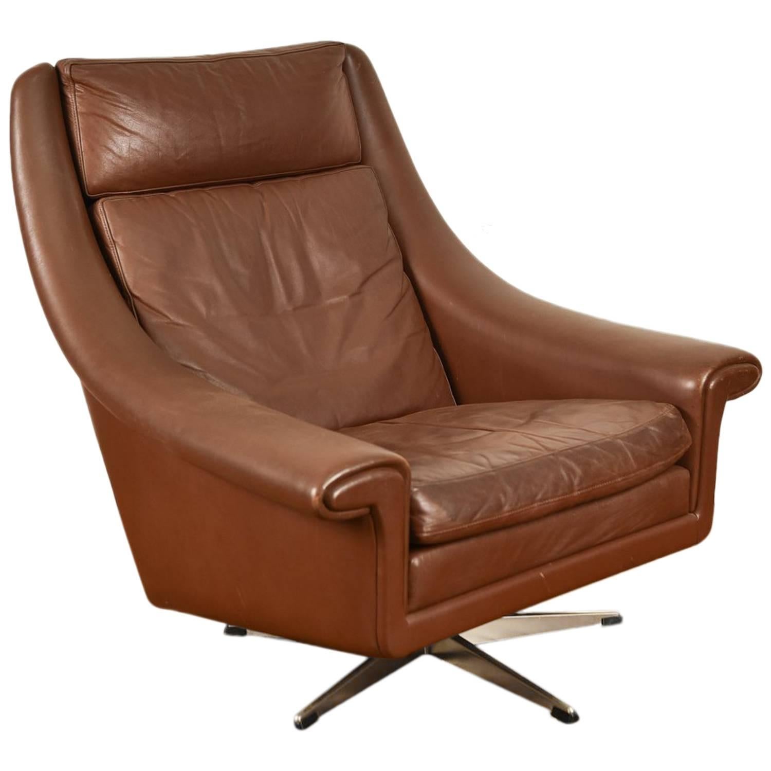 Aage Christensen Model Ambassador High Back Lounge Chair in Chocolate Leather