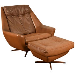 Danish Mid-Century Leather Lounge Chair and Ottoman