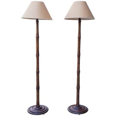 Pair of Modernist Turned Wood Floor Lamps