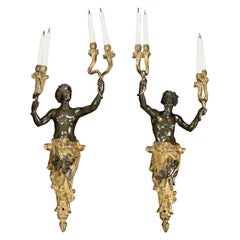 Pair of French 19th Century Bronze and Ormolu Wall Lights of Bacchus and Maenad