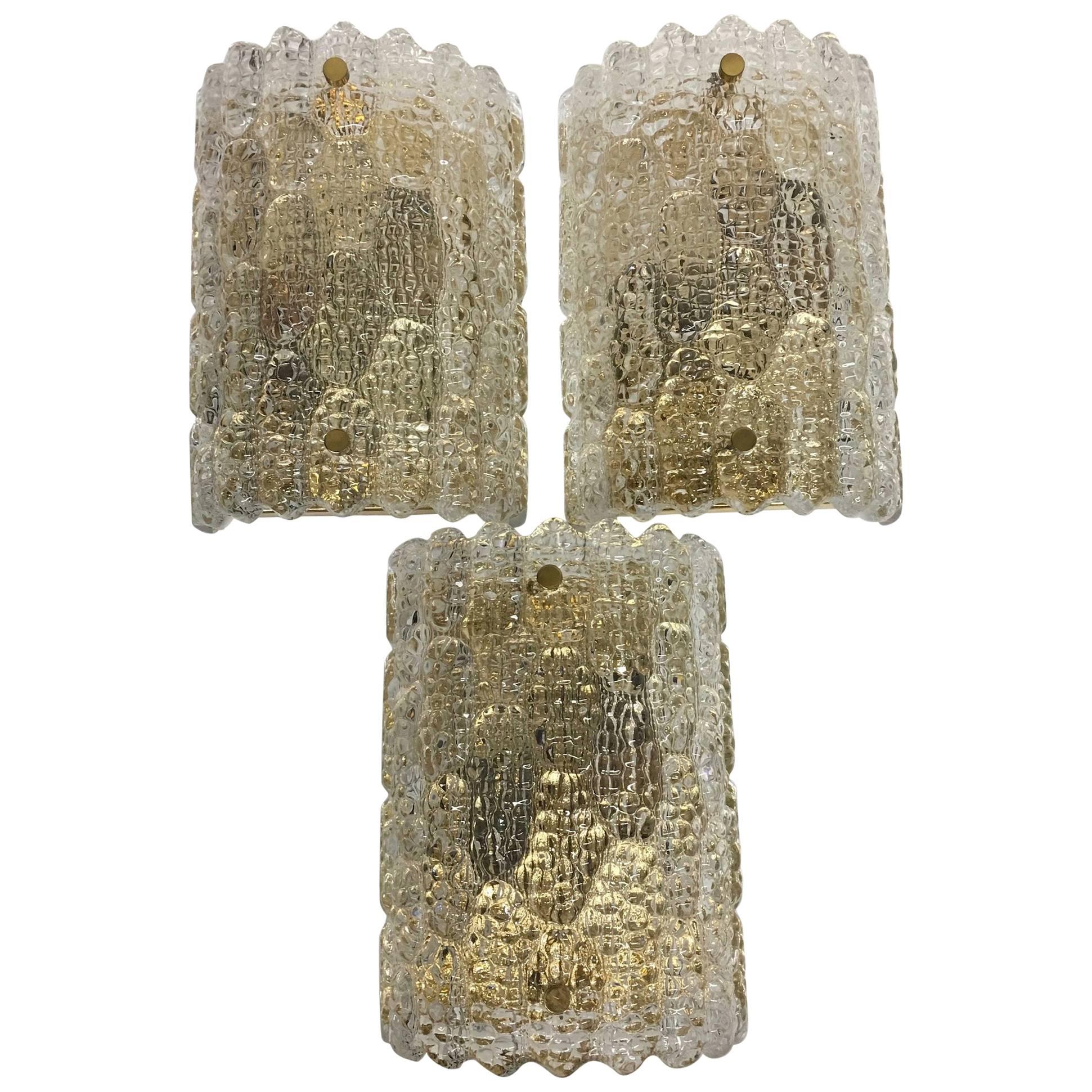 Three Carl Fagerlund for Orrefors 1960's Glass Wall Sconces