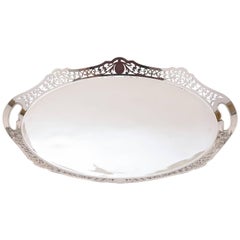 20th Century Edwardian Oval Silver Plated Gallery Tray