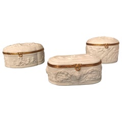 Delightful Set of Three Limoges “Biscuit De Porcelaine“ Dresser Box