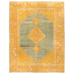 Regal Antique Oushak Ocean Blue Field, circa 1890