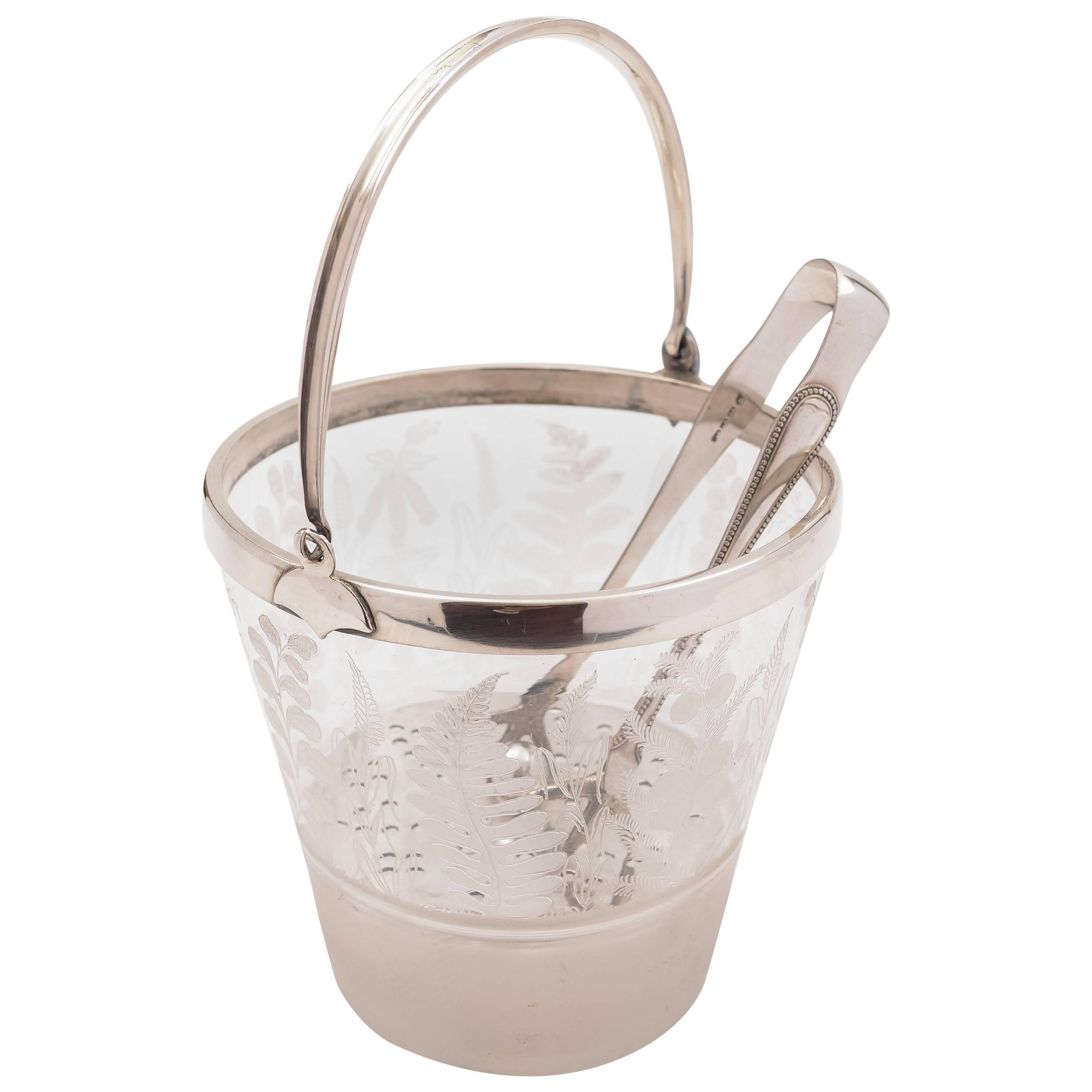 20th Century Glass and Silver Plated Ice Bucket, circa 1920 For Sale