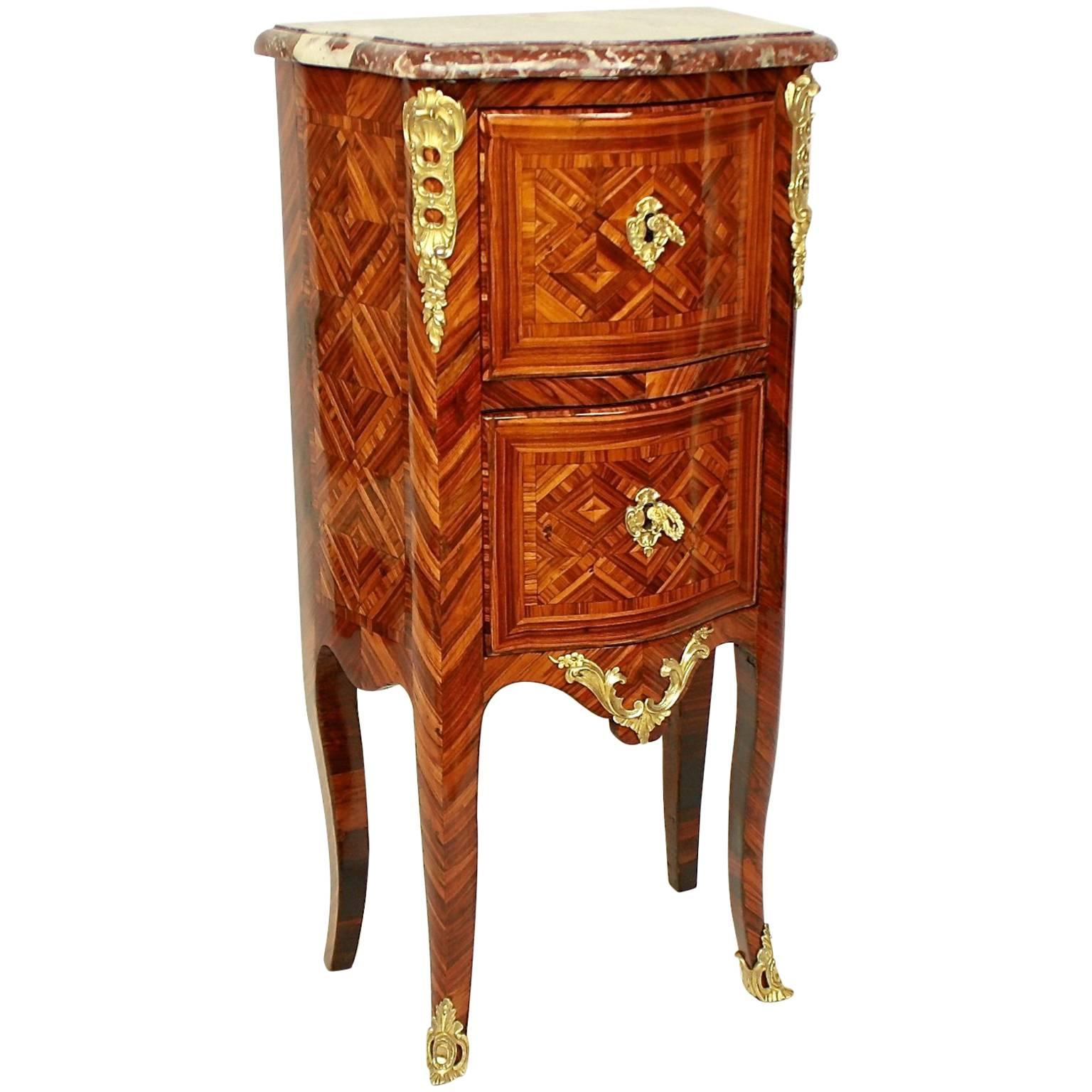 Small Tulipwood and Parquetry Commode, Late Regence, in the Manner of M. Criaerd